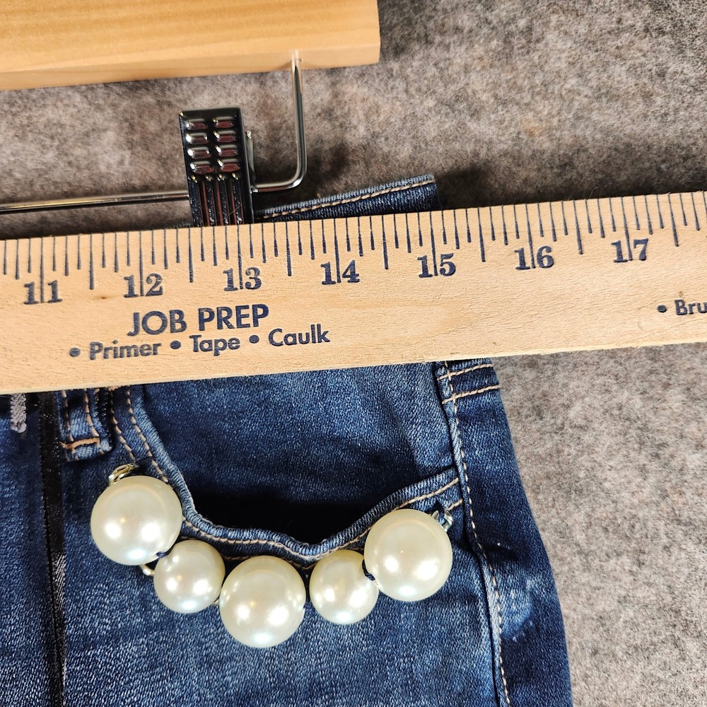 Bebe Womens Blue Distressed Denim Jeans Pearl Embellished Pockets Size 30 - Picture 7 of 16